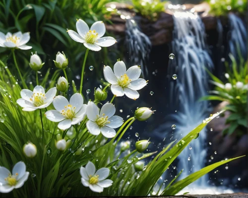 snowdrop anemones,flower water,white water lilies,lily water,lilies of the valley,avalanche lily,water flower,lilly of the valley,pond flower,wood anemones,white anemones,mountain spring,water-the sword lily,white flowers,fragrant white water lily,japanese anemones,white water lily,white lily,white tulips,white daisies,Conceptual Art,Fantasy,Fantasy 03