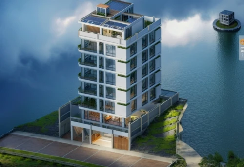residential tower,sky apartment,high-rise building,artificial island,skyscraper,apartment building,floating island,penthouse apartment,stalin skyscraper,the skyscraper,house by the water,renaissance tower,condominium,high rise,floating islands,apartment block,pc tower,bulding,appartment building,seaside resort,Photography,General,Realistic