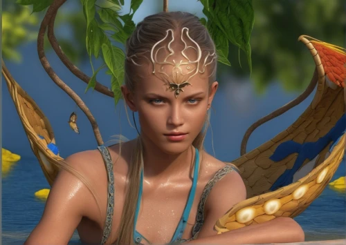 merfolk,elven,headpiece,mermaid background,lotus png,rusalka,faerie,natural cosmetic,dryad,feather headdress,ancient egyptian girl,water nymph,fantasy portrait,anahata,faery,aphrodite,elven flower,polynesian,poseidon god face,cleopatra,Photography,General,Realistic