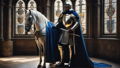 man and horses,swiss guard,gothic portrait,bach knights castle,camelot,horseman,knight,imperial coat,confer,two-horses,fairytale characters,photomanipulation,knight armor,knight pulpit,equestrian,unicorn art,equestrian statue,vestment,royal blue,joan of arc,Photography,Documentary Photography,Documentary Photography 27