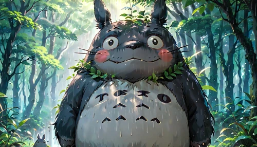 my neighbor totoro,studio ghibli,forest animal,rabbit owl,woodland animals,ori-pei,forest man,forest animals,gray hare,wood rabbit,anthropomorphized animals,totem animal,fairy penguin,forest background,boobook owl,cottontail,cartoon forest,bunny,wild rabbit,owl,Anime,Anime,General