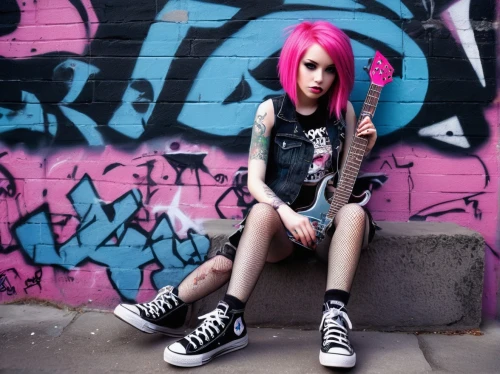punk,pink hair,pink shoes,bright pink,punk design,converse,chucks,hot pink,dark pink in colour,lycia,tattoo girl,dark pink,color pink,rocker,pink,pink lady,pink chair,goth,goth woman,pink background,Conceptual Art,Daily,Daily 08
