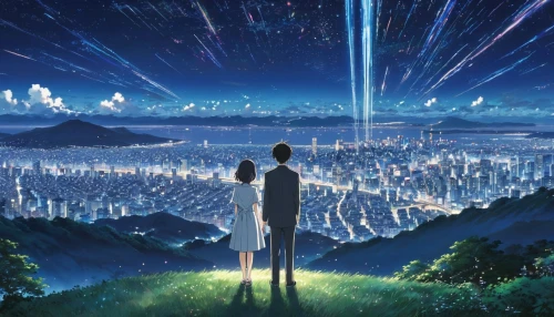 valerian,sidonia,perseids,perseid,tobacco the last starry sky,world end,earth rise,starry sky,beyond,dream world,cosmos wind,sky city,star sky,violet evergarden,universe,starlight,other world,skywatch,falling stars,falling star,Illustration,Japanese style,Japanese Style 04