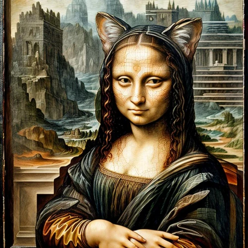 mona lisa,the mona lisa,cat portrait,cat european,leonardo da vinci,ancient art,cleopatra,botticelli,vinci,italian painter,art painting,artemisia,louvre,sphynx,the sphinx,feline,cat image,gothic portrait,drawing cat,vintage art