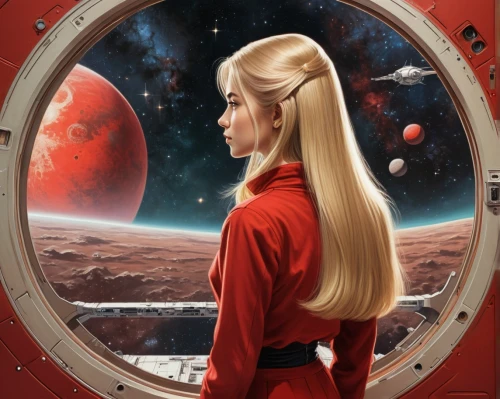 sci fiction illustration,andromeda,space art,red planet,heliosphere,red tunic,red coat,lady in red,aurora,cosmonautics day,man in red dress,herfstanemoon,science fiction,saturn,astronomer,spacesuit,fantasia,valerian,scarlet sail,cygnus,Conceptual Art,Sci-Fi,Sci-Fi 20