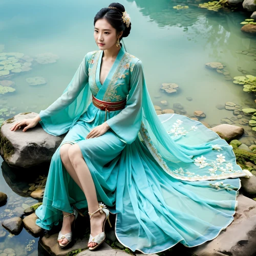 teal blue asia,oriental princess,ao dai,water lotus,jasmine blue,miss vietnam,oriental girl,vietnamese woman,lotus pond,lotus blossom,vintage asian,xuan lian,chinese style,waterlily,lotus flowers,asian woman,stone lotus,asian costume,sacred lotus,oriental painting