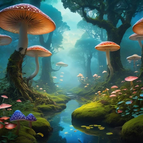 mushroom landscape,mushroom island,fairy forest,forest mushrooms,toadstools,mushrooms,umbrella mushrooms,forest mushroom,fairy world,fantasy landscape,underwater landscape,fantasy picture,fairytale forest,fungi,edible mushrooms,tree mushroom,brown mushrooms,club mushroom,champignon mushroom,enchanted forest,Conceptual Art,Sci-Fi,Sci-Fi 17
