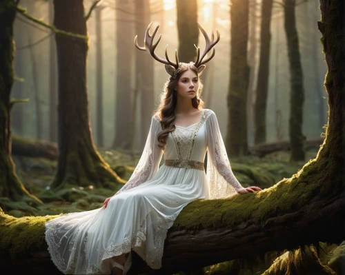 faerie,dryad,ballerina in the woods,faery,mystical portrait of a girl,enchanted forest,the enchantress,elven forest,faun,fairy queen,fantasy picture,forest animal,forest of dreams,elven,glowing antlers,fairy forest,holy forest,antler,deers,forest animals,Art,Classical Oil Painting,Classical Oil Painting 10