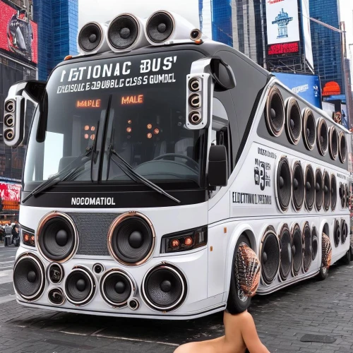 boom box,boombox,the system bus,rock'n roll mobile,sound system,russian bus,ghetto blaster,hifi extreme,caterpillar gypsy,stretch limousine,tour bus,big rig,camping bus,sound speakers,bass speaker,shuttle bus,music system,g-class,street car,audio speakers,Female,South Africans,Straight hair,Youth adult,M,Confidence,Underwear,Outdoor,Times Square