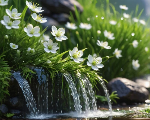 mountain spring,flower water,lilly of the valley,lily of the valley,water flower,lilies of the valley,snowdrop anemones,avalanche lily,water plants,spring water,white water lilies,spring background,lily water,pond flower,flower of water-lily,spring nature,aquatic plant,blooming grass,snowdrops,lily of the field,Conceptual Art,Fantasy,Fantasy 03