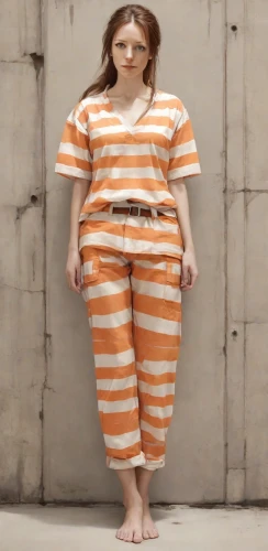 prisoner,horizontal stripes,prison,arbitrary confinement,shackles,stripped leggings,one-piece garment,girl in overalls,orange,pajamas,plus-size model,stripes,striped background,handcuffed,auschwitz 1,in custody,captivity,mime,queen cage,jumpsuit,Digital Art,Ink Drawing