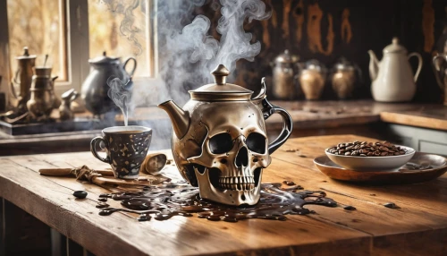 vanitas,cauldron,tinsmith,halloween coffee,samovar,incense burner,amphora,funeral urns,metalsmith,autumn still life,fragrance teapot,candlemaker,memento mori,silversmith,apothecary,tankard,still life photography,roasted barley tea,flagon,oil lamp,Conceptual Art,Graffiti Art,Graffiti Art 08