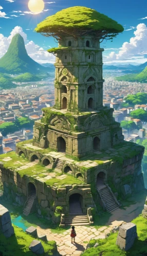 ancient city,meteora,ancient buildings,the ruins of the,mushroom island,studio ghibli,stone tower,ancient house,ruins,stone palace,ancient building,stone background,summit castle,ancient,background with stones,the ancient world,mushroom landscape,poseidons temple,artemis temple,maya city,Illustration,Japanese style,Japanese Style 03