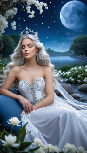 white rose snow queen,fantasy picture,the snow queen,fairy queen,fairy tale character,silver wedding,white lilac,celtic queen,blue moon rose,the night of kupala,fantasy woman,cinderella,celtic woman,bridal clothing,ice queen,fantasy portrait,queen of the night,silvery blue,bridal veil,fantasy art,Photography,General,Realistic