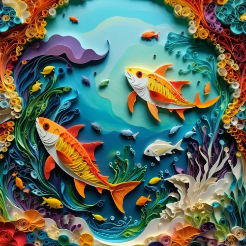 koi fish,fishes,koi pond,fish collage,school of fish,coral reef,koi,fish in water,tropical fish,coral fish,aquarium decor,sea-life,koi carp,aquarium inhabitants,coral reef fish,under the sea,two fish,marine fish,goldfish,sea creatures,Unique,Paper Cuts,Paper Cuts 01