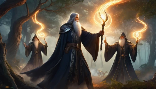 druids,wizards,gandalf,the three magi,fantasy picture,monks,celebration of witches,druid grove,fantasy art,three wise men,witches,torches,the three wise men,sorceress,magus,paganism,elven forest,wizard,three kings,archimandrite,Illustration,Realistic Fantasy,Realistic Fantasy 01