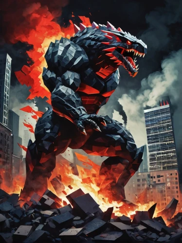 godzilla,destroy,doomsday,fuel-bowser,extinction,kong,king kong,reptillian,cleanup,wuhan''s virus,game illustration,apocalyptic,apocalypse,brute,scorch,destruction,rage,fire background,wall,explosion destroy,Art,Artistic Painting,Artistic Painting 46