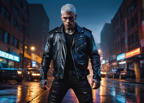 leather jacket,punk,cyberpunk,leather,black city,jacket,black leather,renegade,punk design,maxlrain,cd cover,streampunk,mohawk,silver fox,album cover,spike,grey fox,diesel,mohawk hairstyle,cable,Conceptual Art,Daily,Daily 27