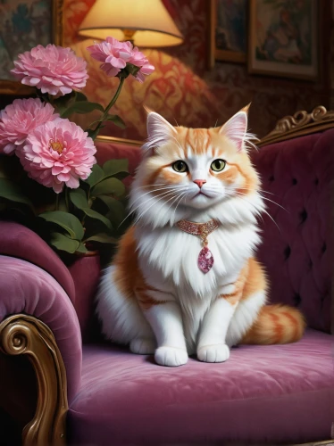 red tabby,pink cat,romantic portrait,tea party cat,siberian cat,cat portrait,calico cat,british longhair cat,cute cat,domestic long-haired cat,scottish fold,cat image,birman,american curl,british shorthair,aristocrat,napoleon cat,flower cat,persian,ginger cat,Conceptual Art,Oil color,Oil Color 04