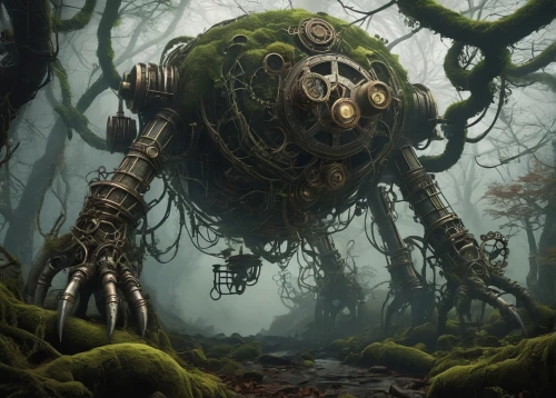 haunted forest,fantasy art,forest man,forest animal,undergrowth,skeleton key,hag,skull bones,dead wood,overgrown,uprooted,the grave in the earth,skull statue,the forest fell,fantasy picture,death's head,macabre,swampy landscape,skull with crown,shaman,Conceptual Art,Fantasy,Fantasy 25