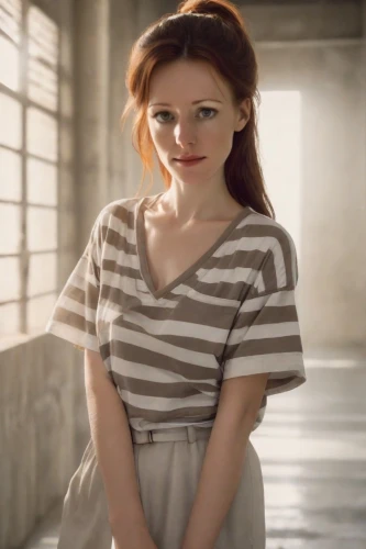 clove,porcelain doll,cotton top,horizontal stripes,striped background,clary,stripes,milkmaid,in a shirt,teen,liberty cotton,porcelain,vintage girl,striped,fizzy,see-through clothing,retro girl,bleachers,white shirt,daisy 2,Photography,Cinematic