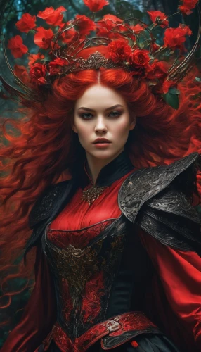 red roses,red rose,way of the roses,faery,red petals,fantasy portrait,fantasy woman,queen of hearts,fantasy art,red-haired,shades of red,scarlet witch,the enchantress,celtic queen,fantasy picture,red flowers,fae,rusalka,red flower,elven flower,Conceptual Art,Fantasy,Fantasy 05