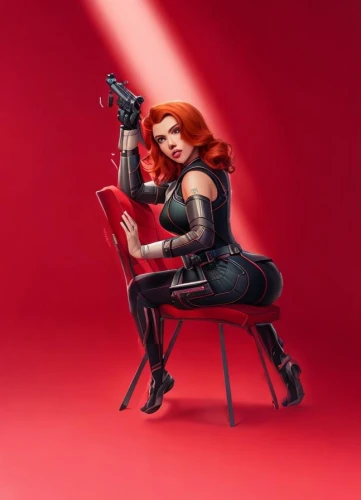 black widow,chair png,neo-burlesque,new concept arms chair,sitting on a chair,burlesque,femme fatale,chair,agent provocateur,rockabella,club chair,spy,stiletto,wig,redhair,girl with a gun,office chair,armchairs,stilettos,dita,Common,Common,Cartoon