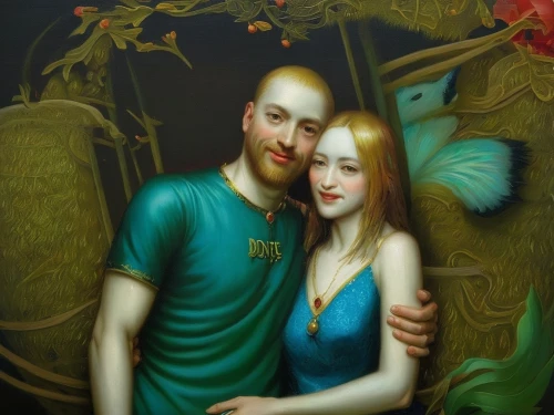 young couple,romantic portrait,parrot couple,fantasy portrait,bird couple,couple boy and girl owl,oil painting,oil painting on canvas,adam and eve,gothic portrait,man and wife,oil on canvas,couple in love,beautiful couple,couple,crane flies,portrait background,dancing couple,love bird,two people,Illustration,Realistic Fantasy,Realistic Fantasy 08