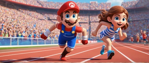 super mario brothers,mario bros,track and field,super mario,mario,game characters,wii u,middle-distance running,run,luigi,olympic games,800 metres,sports game,banjo bolt,olympic summer games,two running dogs,track,finish line,long-distance running,to run,Unique,3D,3D Character