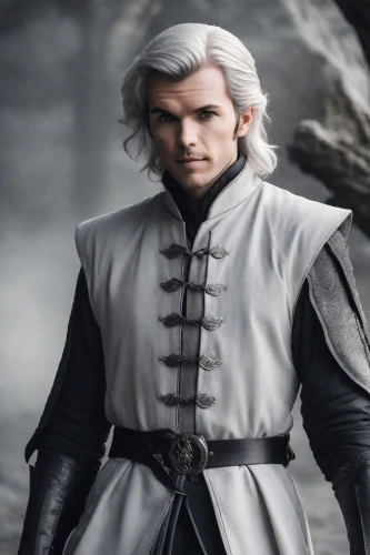 cullen skink,male elf,witcher,imperial coat,male character,vax figure,eternal snow,white rose snow queen,father frost,frock coat,silver fox,huntsman,moulder,silvery,white eagle,ocelot,gray color,suit of the snow maiden,alaunt,grindelwald,Photography,Cinematic