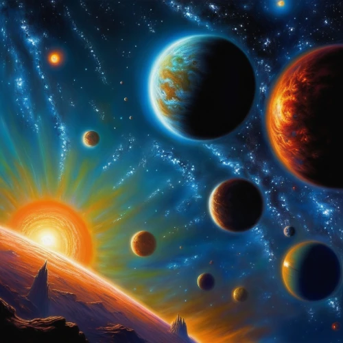 planets,space art,planetary system,astronomy,celestial bodies,alien planet,exoplanet,solar system,the solar system,binary system,copernican world system,inner planets,planetarium,universe,planet eart,alien world,starscape,fire planet,astronomical,the universe,Illustration,Realistic Fantasy,Realistic Fantasy 03