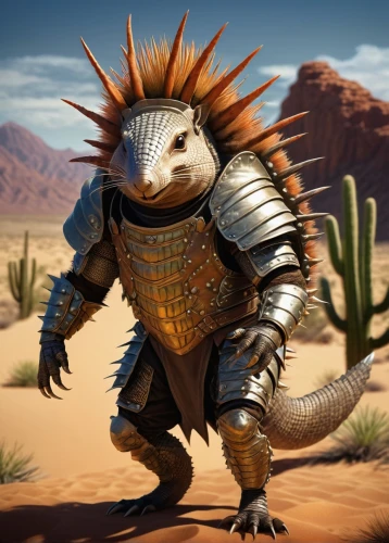 dwarf armadillo,armadillo,desert horned lizard,desert iguana,horned lizard,prickle,kobold,saurian,dwarf sundheim,echidna,merzouga,armored animal,coast horned lizard,greater short-horned lizard,desert tortoise,cullen skink,landmannahellir,male character,gorgonops,new world porcupine,Illustration,Realistic Fantasy,Realistic Fantasy 18