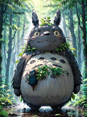 my neighbor totoro,forest animal,studio ghibli,forest background,mountain cottontail,ori-pei,perched on a log,in the forest,forest,woodland animals,rabbit owl,forest fish,forest animals,wild emperor,lake tanuki,forest clover,sesame bun,fairy tale character,wood rabbit,forest king lion,Anime,Anime,General