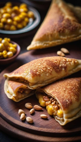 empanadas,crêpe,crepes,empanada,paratha roll,sopaipilla,food photography,roti prata,calzone,börek,paratha,jamaican patty,flaky pastry,quesadilla,korean pancake,piadina,crêpe suzette,curry puff,crepe,cheese bread,Photography,General,Cinematic