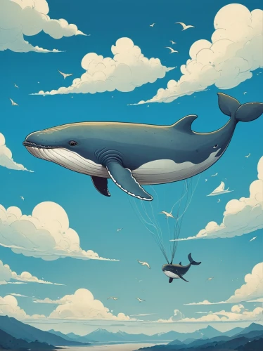 whales,whale,blue whale,little whale,orca,a flying dolphin in air,bottlenose,baby whale,giant dolphin,pot whale,humpback whale,killer whale,cetacea,requiem shark,whale fluke,shark,sci fiction illustration,cetacean,dolphin background,humpback,Illustration,Children,Children 04
