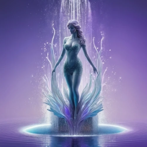 water nymph,water-the sword lily,merfolk,water lotus,flower of water-lily,water rose,water flower,crown chakra,la violetta,water creature,ice queen,jet d'eau,aquarius,spa water fountain,blue enchantress,siren,water fountain,in water,fantasia,fountain