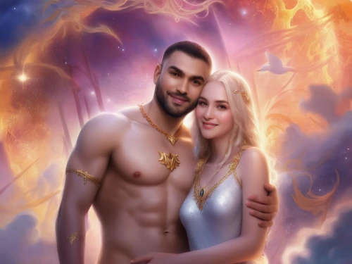 fantasy picture,fantasy art,fantasy portrait,celestial bodies,zodiac sign libra,callisto,world digital painting,star ship,sci fiction illustration,zodiac sign gemini,tiber riven,cg artwork,libra,daemon,la nascita di venere,sun and moon,divine healing energy,star sign,solar plexus chakra,tantra,Illustration,Realistic Fantasy,Realistic Fantasy 01