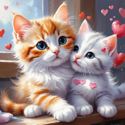 kittens,cat lovers,cat love,puffy hearts,sweethearts,cute cat,turkish van,cute cartoon image,cute animals,romantic portrait,painted hearts,baby cats,two hearts,love couple,two cats,birman,sweeties,turkish angora,valentine clip art,love in air,Conceptual Art,Oil color,Oil Color 03
