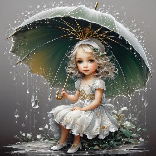 little girl with umbrella,rainy season,raining,rain,silver rain,precipitation,dewdrop,light rain,rainy,in the rain,summer umbrella,rainy day,rains,raindrop,raindrops,raindops,rain lily,monsoon,umbrella,heavy rain,Conceptual Art,Oil color,Oil Color 03