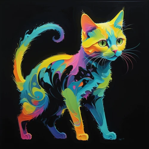 cat vector,neon body painting,cat on a blue background,cat portrait,drawing cat,feline,cartoon cat,calico cat,cmyk,glow in the dark paint,cat drawings,animal feline,cat,breed cat,cool pop art,cat image,capricorn kitz,tabby cat,domestic cat,felidae,Conceptual Art,Sci-Fi,Sci-Fi 22