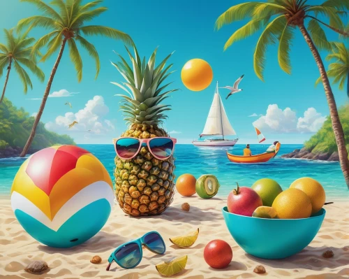 pineapple boat,pineapple background,summer background,summer still-life,piña colada,fruits icons,ananas,pineapple wallpaper,beach background,tropical fruits,tropical beach,summer icons,beach landscape,tropical sea,fruit icons,pineapple basket,pinapple,3d background,caribbean beach,paradise beach,Illustration,Paper based,Paper Based 08