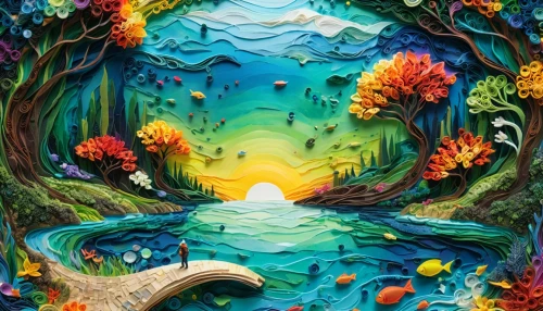 mushroom landscape,psychedelic art,pachamama,mother earth,colorful tree of life,coral reef,acid lake,mother nature,forest of dreams,fractals art,lagoon,fantasy art,ocean paradise,the way of nature,colorful water,underwater landscape,tree of life,the earth,3d fantasy,mantra om,Unique,Paper Cuts,Paper Cuts 01