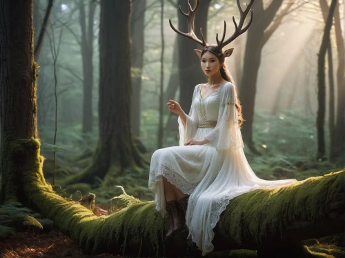 dryad,ballerina in the woods,faerie,faery,enchanted forest,elven forest,fantasy picture,fairy forest,girl with tree,the enchantress,forest of dreams,forest background,fairy queen,mystical portrait of a girl,holy forest,fantasy art,fairytale forest,elven,photo manipulation,in the forest,Illustration,Japanese style,Japanese Style 10