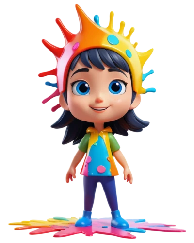 vector girl,agnes,cute cartoon character,piñata,crown render,3d model,3d figure,orbeez,rainbow pencil background,painter doll,kids illustration,worry doll,child girl,clay doll,clay animation,vector image,crayon,cinema 4d,cute cartoon image,illustrator,Unique,3D,3D Character