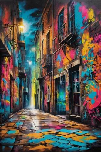 colorful city,graffiti art,urban street art,streetart,alley,new orleans,alleyway,graffiti,colorful light,art painting,vivid sydney,street chalk,chalk drawing,street artists,urban art,oil painting on canvas,italian painter,street art,night scene,street artist,Illustration,Black and White,Black and White 07