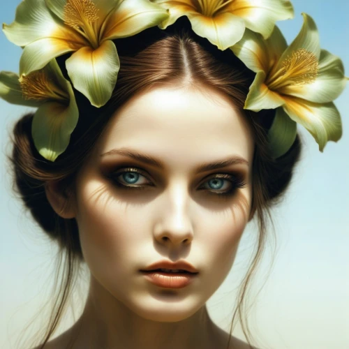 spring crown,girl in flowers,elven flower,girl in a wreath,flower crown,flower hat,flower girl,blooming wreath,vintage flowers,beautiful girl with flowers,headdress,flora,flower crown of christ,flower fairy,linden blossom,floral wreath,wreath of flowers,golden flowers,flowers png,magnolia,Illustration,Realistic Fantasy,Realistic Fantasy 10