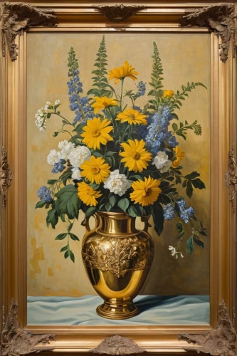 sunflowers in vase,vase,flower vase,golden pot,basket with flowers,flower bowl,floral arrangement,floral frame,floral composition,floral ornament,bouquets,funeral urns,flowers in basket,bouquet of flowers,copper vase,flower basket,pot marigold,golden flowers,flower painting,flower pot,Art,Artistic Painting,Artistic Painting 07