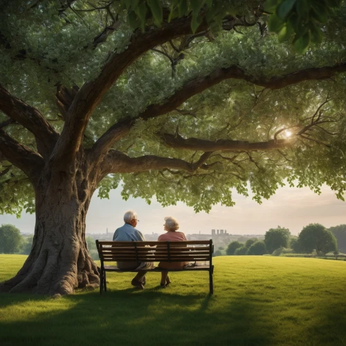 park bench,outdoor bench,bench,wooden bench,old couple,idyll,walnut trees,garden bench,benches,romantic scene,plane-tree family,man on a bench,loving couple sunrise,linden tree,grandparents,two oaks,red bench,elderly people,tree with swing,people in nature,Photography,General,Fantasy