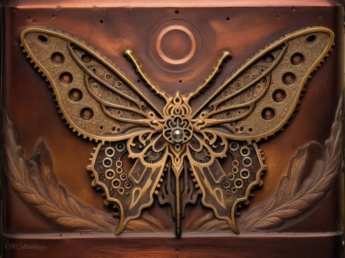 hesperia (butterfly),art nouveau design,vanessa (butterfly),insect box,gatekeeper (butterfly),art nouveau frame,regal moth,viceroy (butterfly),art nouveau,monarch,head plate,lepidoptera,deaths head hawk-moth,art deco ornament,atlas moth,art nouveau frames,butterfly background,lyre box,french butterfly,helmet plate,Illustration,Realistic Fantasy,Realistic Fantasy 13