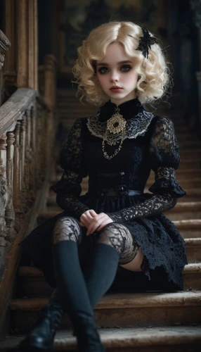 gothic fashion,gothic dress,female doll,gothic style,gothic portrait,victorian style,vintage doll,girl on the stairs,doll dress,gothic woman,victorian lady,fashion dolls,designer dolls,gothic,fashion doll,dress doll,porcelain dolls,doll's house,victorian fashion,doll looking in mirror,Photography,Artistic Photography,Artistic Photography 13